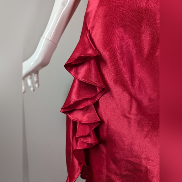 Victoria’s Secret Gold Label Red Satin Slip Dress – Ruffle Side Detail Sz S - Picture 4 of 8